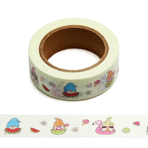 Gnome Summer Party, Flamingo Float, Surfboard, Watermelon, Washi Tape, 1 Roll - Picture 3 of 6